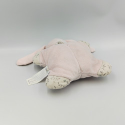 Doudou semi plat lapin rose blanc fleurs BOUT'CHOU BOUTCHOU