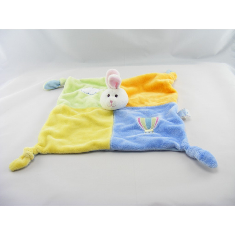 Doudou plat lapin jaune vert rose bleu nuage GIPSY