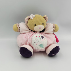 Doudou ours beige rose violet oiseau Petite rose KALOO