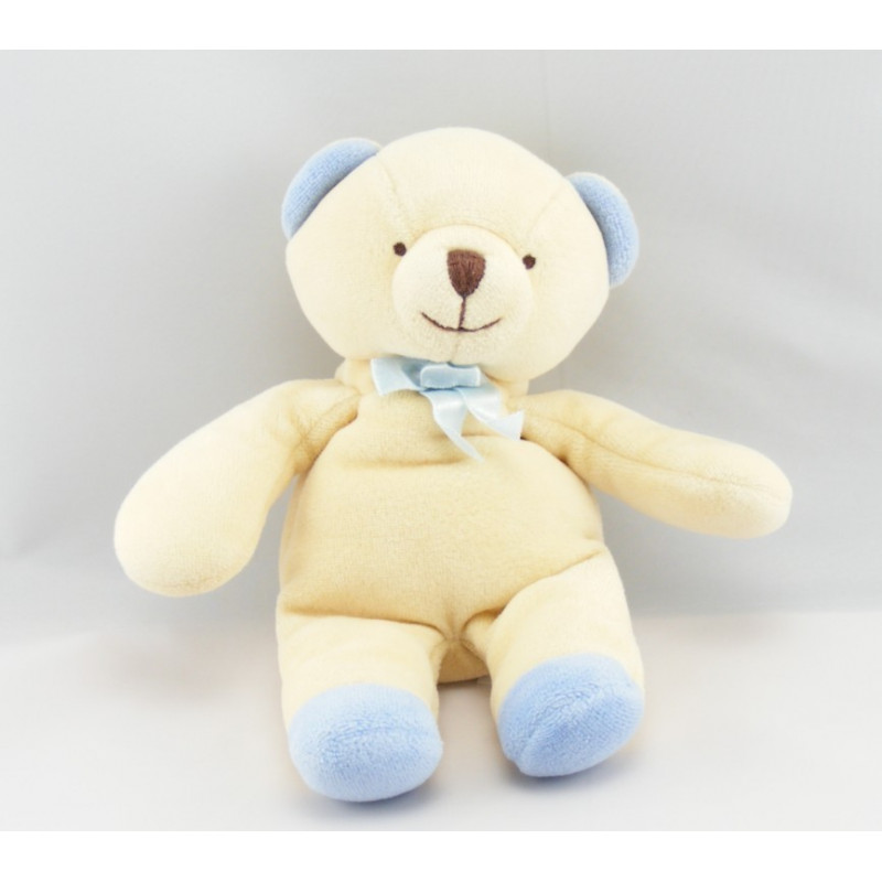 Doudou ours jaune écharpe bleu COMPTINE