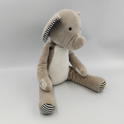 Doudou éléphant gris blanc rayé noir OBAIBI