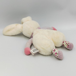 Doudou et compagnie lapin blanc écru rose pois fleurs LES CHOUPIDOUX