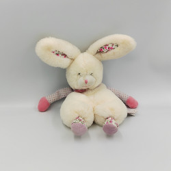 Doudou et compagnie lapin blanc écru rose pois fleurs LES CHOUPIDOUX