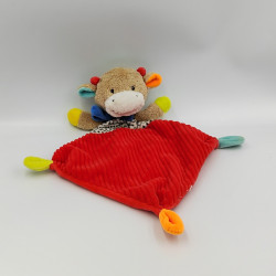 Doudou plat girafe vache beige rouge jaune vert MOTS D'ENFANTS