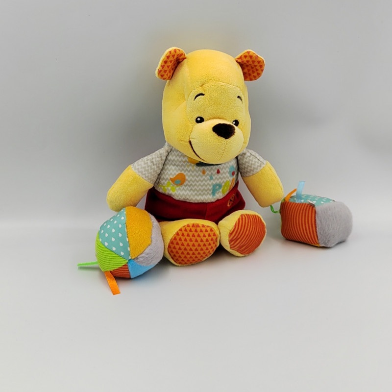Doudou winnie l'ourson rouge gris hochets cube balle DISNEY NICOTOY
