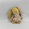 Doudou musical lapin beige rose fleurs TROUSSELIER