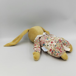 Doudou musical lapin beige rose fleurs TROUSSELIER