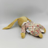 Doudou musical lapin beige rose fleurs TROUSSELIER