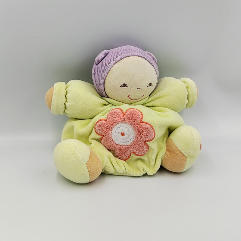 Doudou poupon patapouf vert mauve fleur rouge Chubby baby KALOO