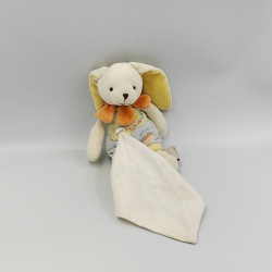 Doudou lapin bleu vert jaune avec mouchoir BABY NAT