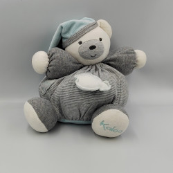 Doudou ours gris blanc bleu rayé poisson Zen KALOO