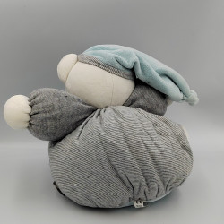 Doudou ours gris blanc bleu rayé poisson Zen KALOO