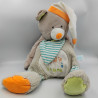 Doudou ma cachette à pyjama ours gris orange rayé bleu Oscar BABY NAT
