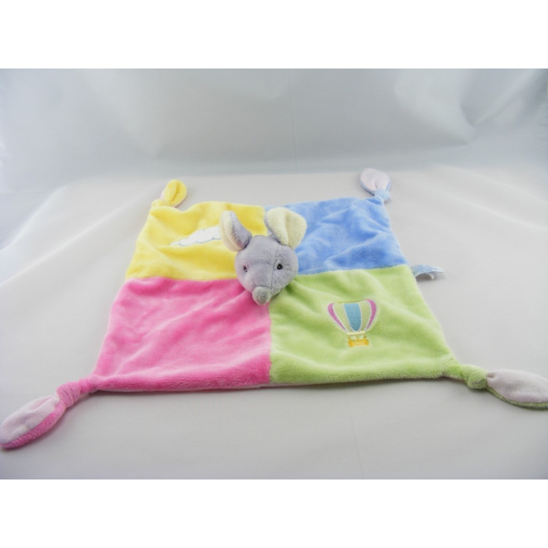 Doudou plat souris jaune vert rose bleu nuage GIPSY