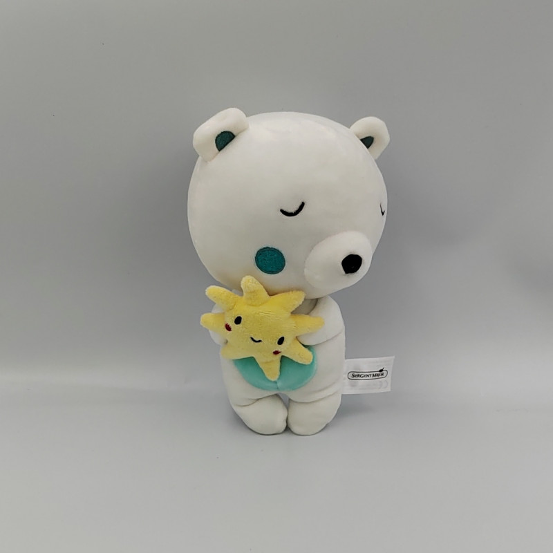 Doudou ours blanc bleu soleil jaune SERGENT MAJOR