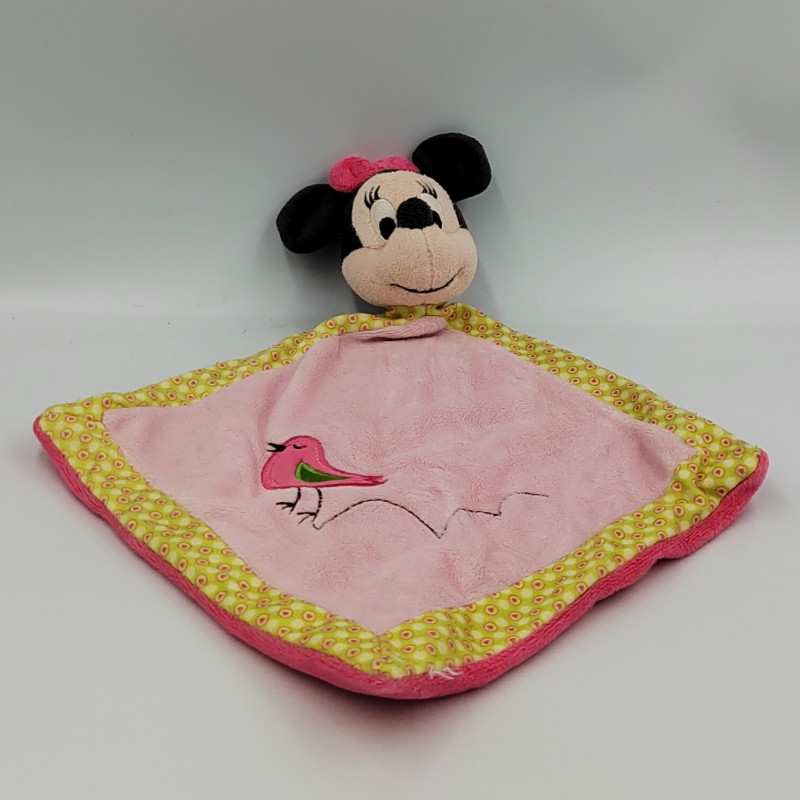 DOUDOU PLAT MINNIE ROSE VERT COEURS OISEAU DISNEY NICOTOY