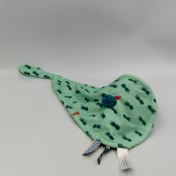 Doudou plat rhinocéros bleu vert Marius LILLIPUTIENS