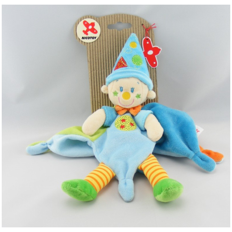 Doudou plat clown bleu NICOTOY