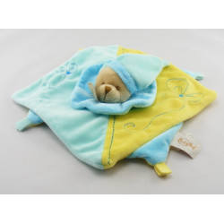 Doudou plat noeuds ours bleu jaune BABY NAT