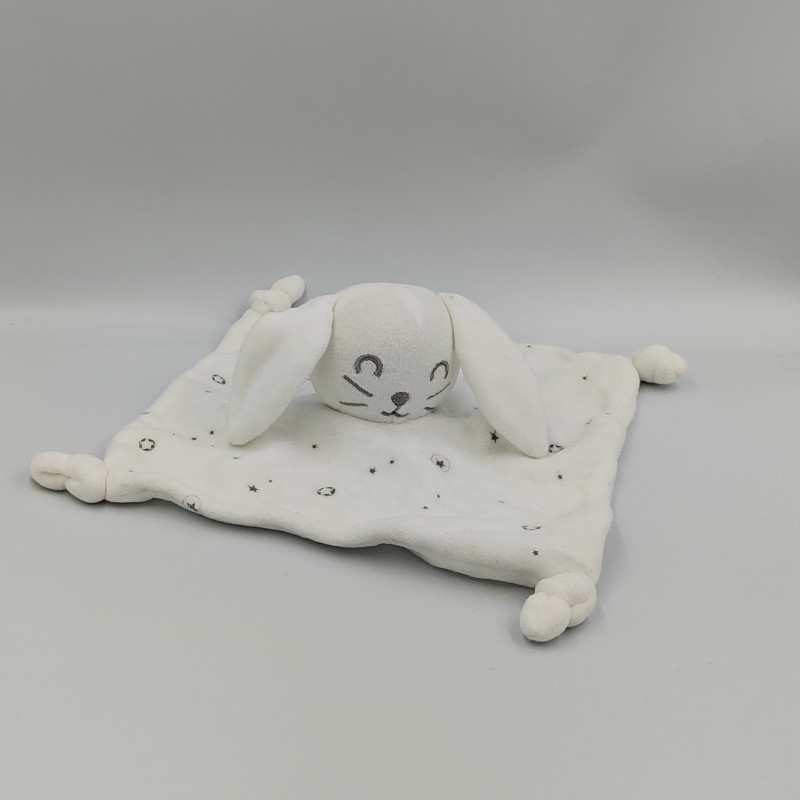 Doudou plat lapin blanc étoiles grises SIPLEC