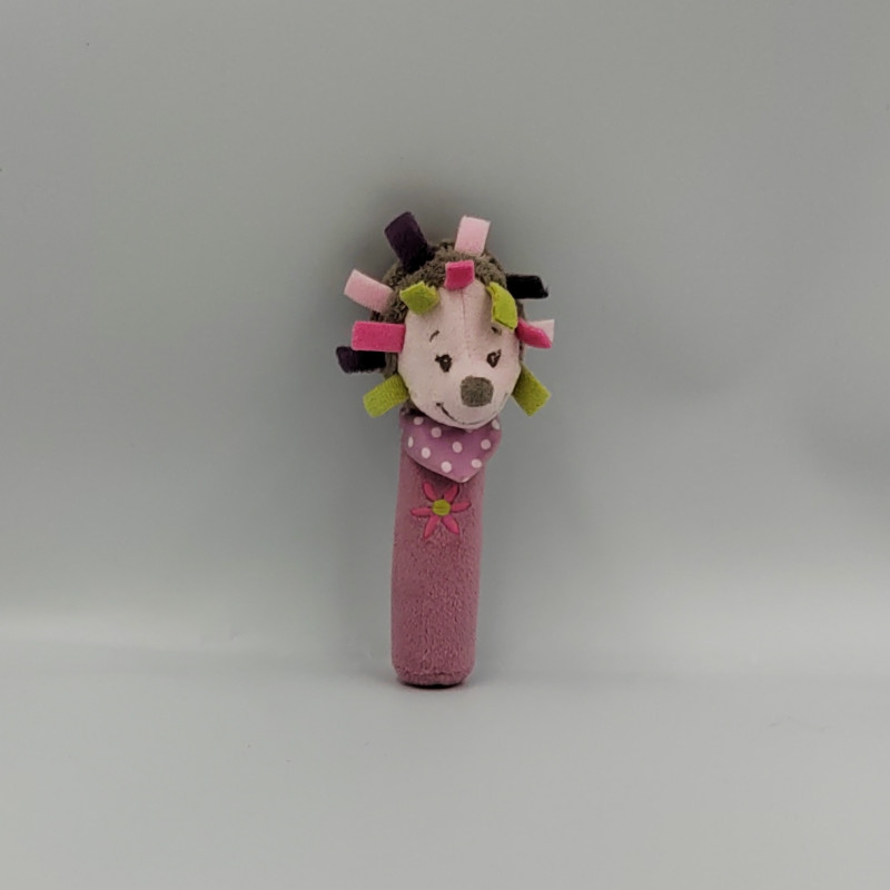 Doudou baton pouet hérisson gris rose vert Manon NATTOU