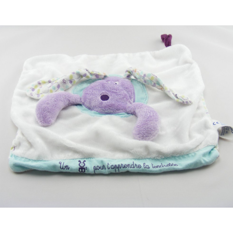 Doudou plat blanc lapin mauve tendresse OBAIBI OKAIDI