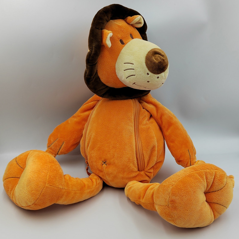 Grand doudou sac à dos lion orange marron LILLIPUTIENS