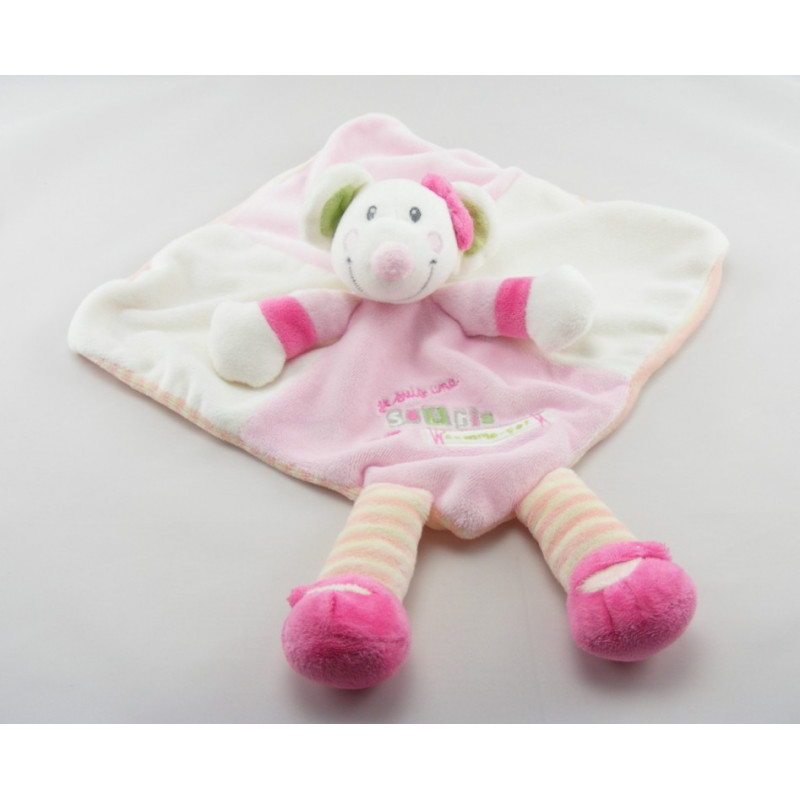 Doudou semi plat rose Je suis une souris comme ça NICOTOY