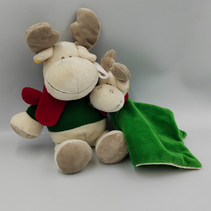 Doudou cerf elan renne blanc gris vert rouge BENGY