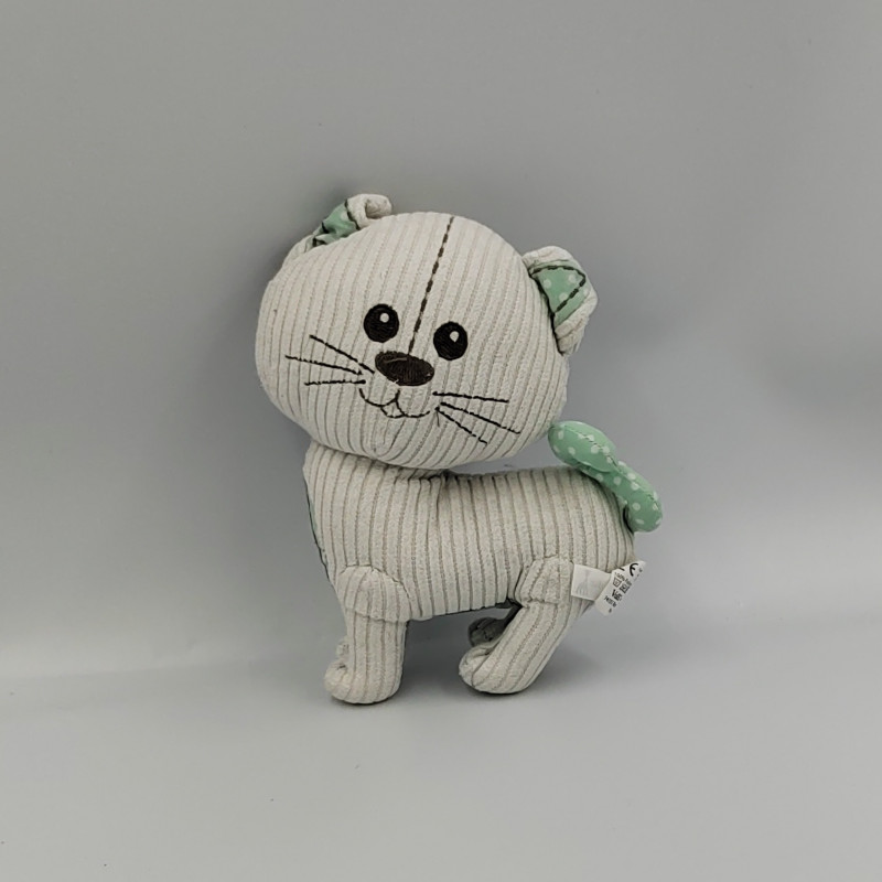 Doudou chat velours gris vert Lazare VULLI