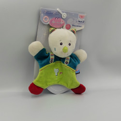 Doudou plat chat blanc vert bleu rouge rayé SUCRE D'ORGE