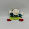 Doudou plat chat blanc vert bleu rouge rayé SUCRE D'ORGE