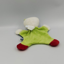 Doudou plat chat blanc vert bleu rouge rayé SUCRE D'ORGE