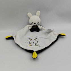 Doudou plat lapin blanc jaune gris noir nuages cape MOTS D'ENFANTS