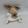 Doudou marionnette lapin blanc gris beige rayé MES PETITS CAILLOUX CMP