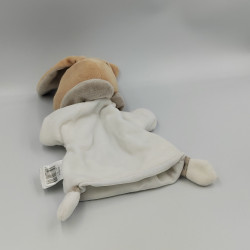 Doudou marionnette lapin blanc gris beige rayé MES PETITS CAILLOUX CMP