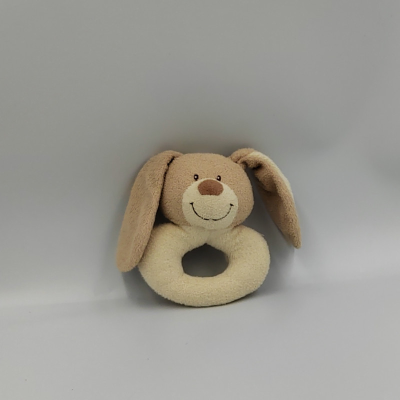 Doudou hochet lapin beige écru TEX