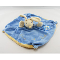 Doudou Plat bleu jaune lapin Lise et Lulu Moulin Roty