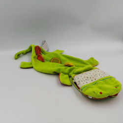 Doudou plat crocodile vert rouge LILLIPUTIENS
