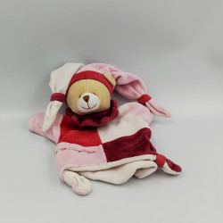 Doudou et compagnie marionnette ours arlequin rose fraise