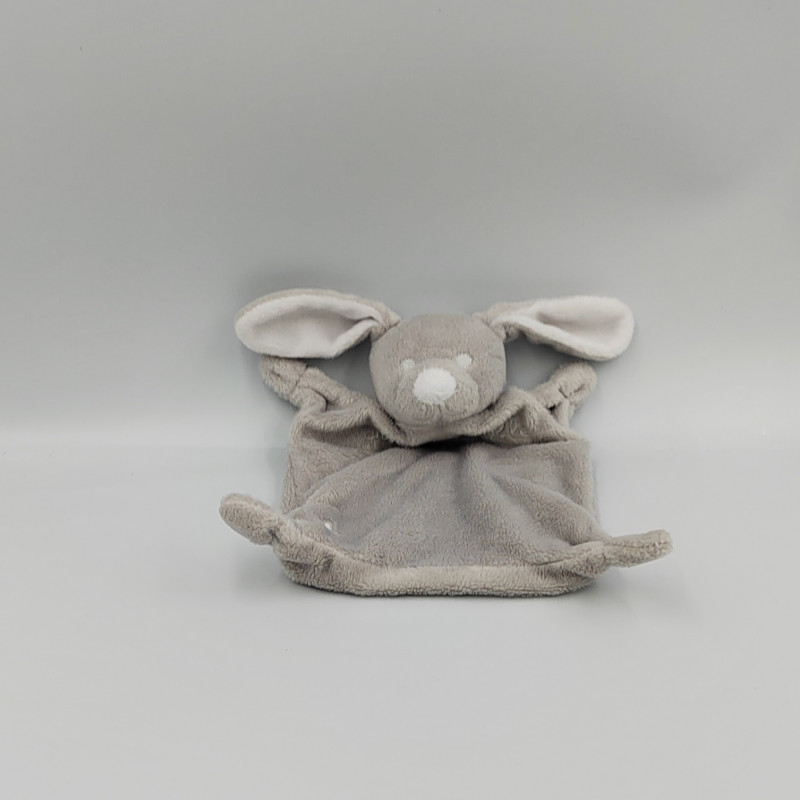 DOUDOU PLAT LAPIN GRIS BLANC GRAIN DE BLE