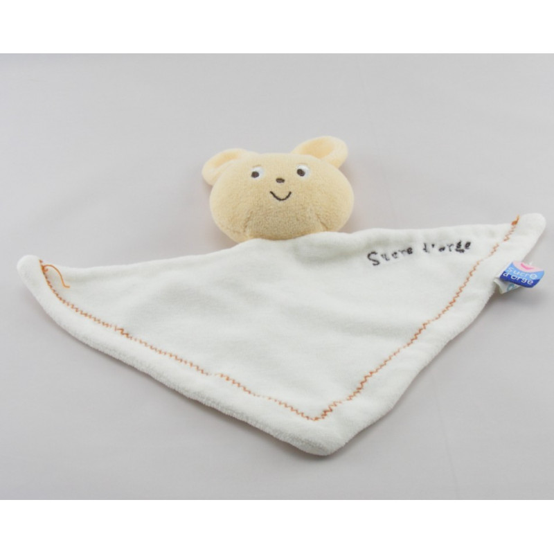 Doudou plat lapin blanc couture orange SUCRE D'ORGE
