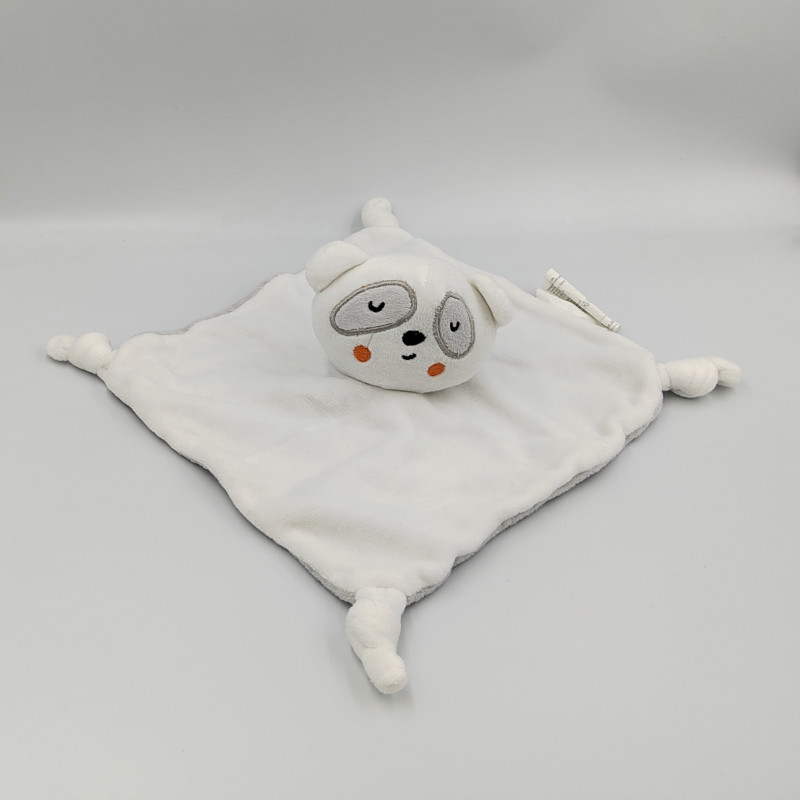 Doudou plat ours panda blanc gris SIPLEC