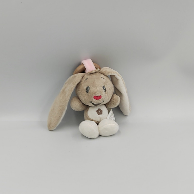 Doudou lapin beige blanc avec anneau AUCHAN BABY