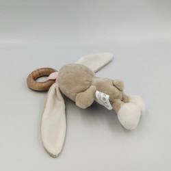 Doudou lapin beige blanc avec anneau AUCHAN BABY