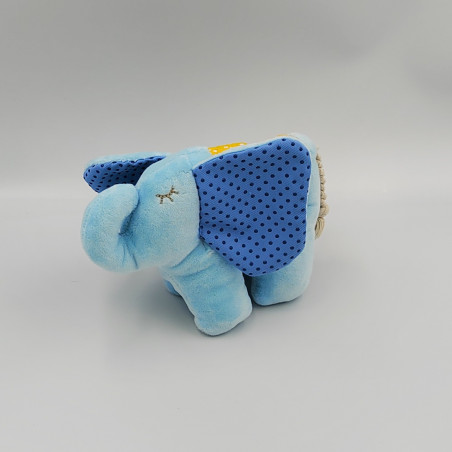 Doudou hochet éléphant bleu jaune QUATRE FLEUVES