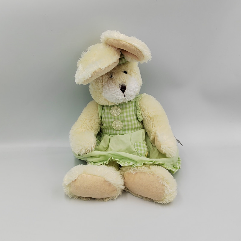 Doudou lapin écru blanc vert vichy SUNKID