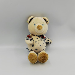 Doudou ours écru beige motifs bleu fleurs SIMBA TOYS NICOTOY