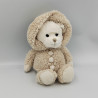 Doudou peluche ours blanc beige combinaison capuche BUKOWSKI