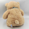 Grande peluche ours beige foulard bleu carreaux HEUNEC